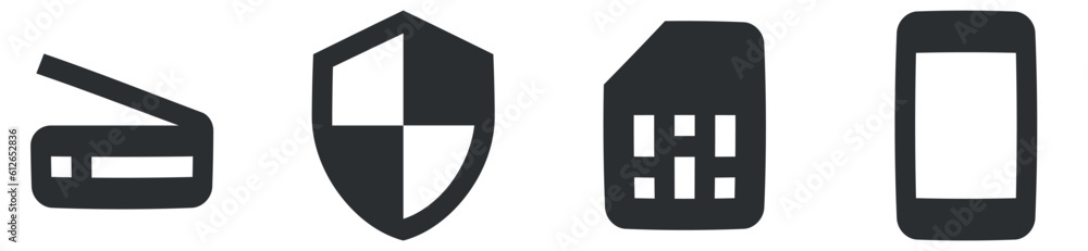 Set of 4 icons Hardware. Vector illustration of thin line icons. Simple Set. for mobile and web. Big UI icon set. Vector illustration Set of 4 icons Hardware. Vector illustration of thin line icons. Simple Set. for mobile and web. Big UI icon set. Vector illustration