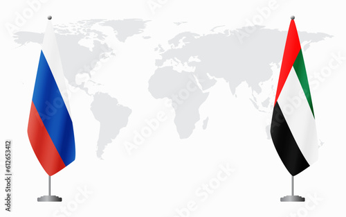 Russia and United Arab Emirates flags for official meetin