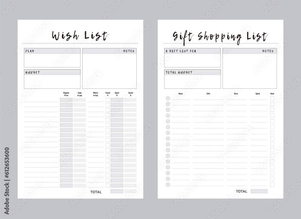 Wish List and gift shopping list Planner. (Simple) Wish List and gift shopping list Planner. (Simple)