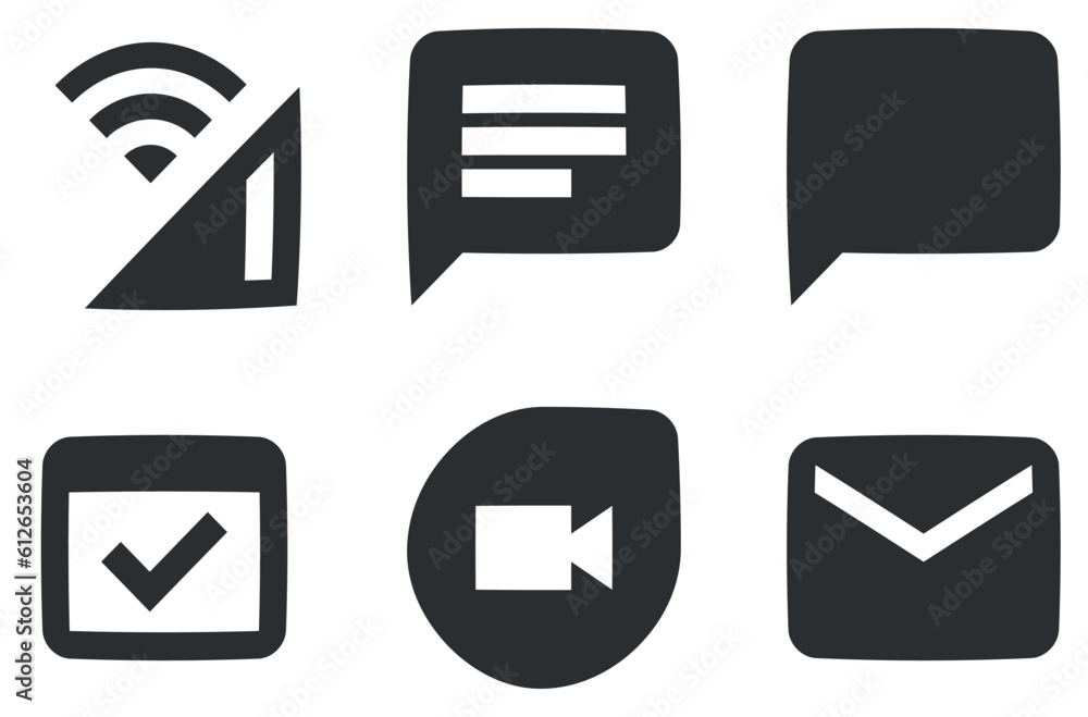 Set of 6 icons Communication. Vector collection thin line Web icon. modern trend in the style. Linear symbols set. Big UI icon set in a flat design. UI and UX Set of 6 icons Communication. Vector collection thin line Web icon. modern trend in the style. Linear symbols set. Big UI icon set in a flat design. UI and UX