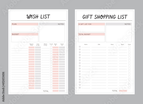 Wish List and gift shopping list Planner. (Simple) 