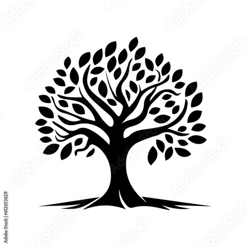 Tree of Life, black tree silhouette isolated on white background, vector illustration.