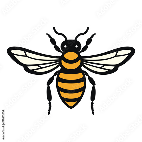 Illustration of honey bee, bee vector art, bee logo, icon, isolated on white background, vector illustration.