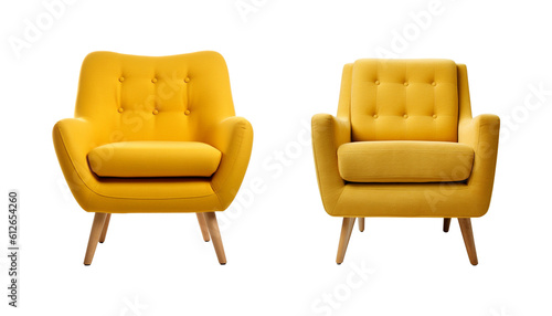 Set of yellow comfortable armchair on transparent background