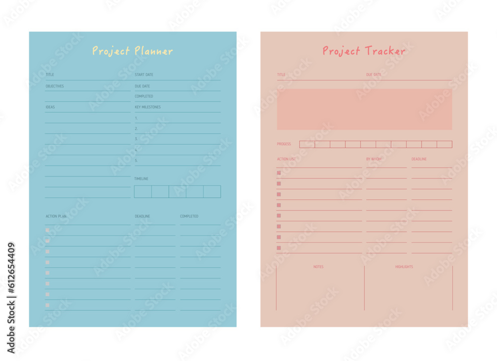 set of 2 Project tracker planner. (Sky) 