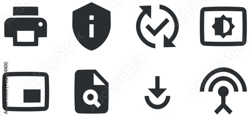 Set of 8 icons Actions. Vector illustration of thin line icons. Set Quality icon. Linear symbols set. Thin filled icons pack. UX UI