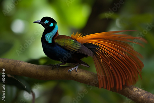 The larger male bird of paradise displays beautiful plumage © imur