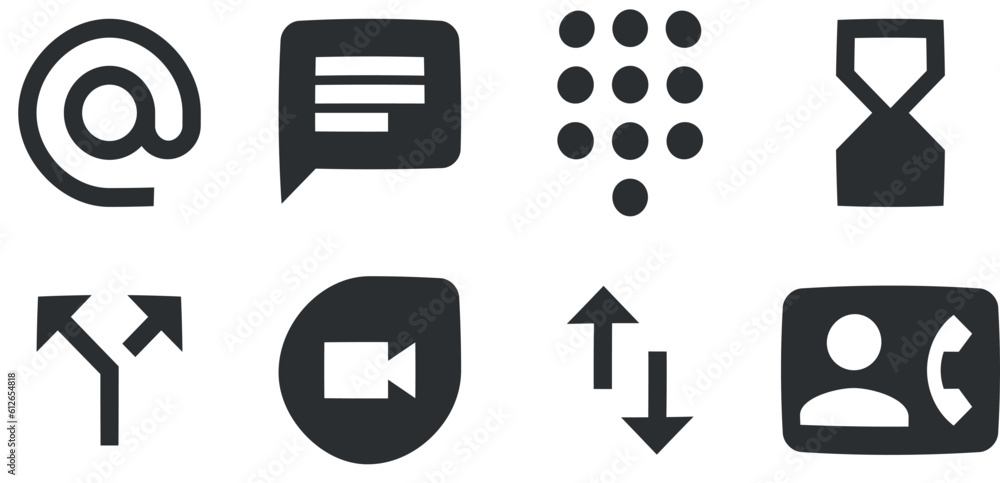 Set of 8 icons Communication. Creative business solutions icon set. Set Quality icon. Linear symbols set. Thin filled icons pack. UI and UX Set of 8 icons Communication. Creative business solutions icon set. Set Quality icon. Linear symbols set. Thin filled icons pack. UI and UX