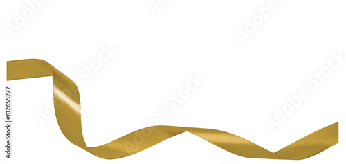 golden ribbon with wave shape on transparent background, PNG image.	