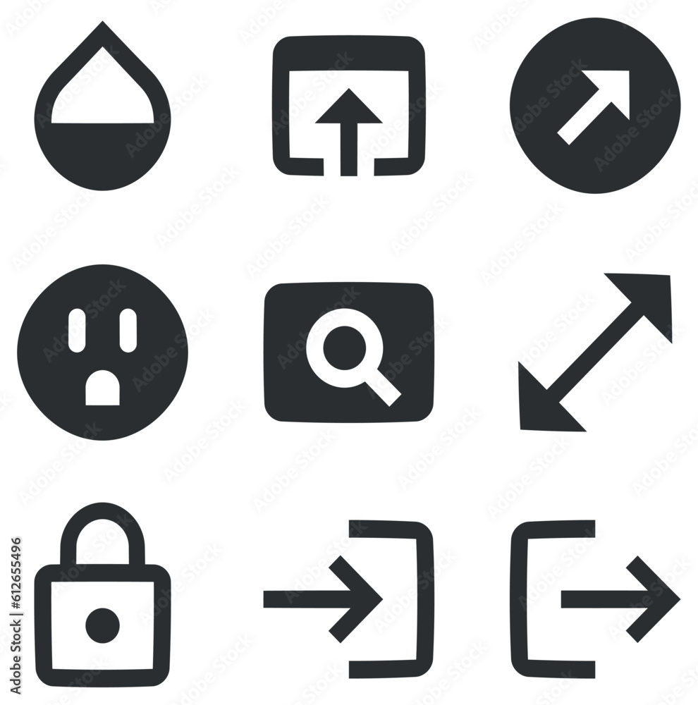 Set of 9 icons Actions. Creative business solutions icon set. Outline isolated signs. Linear symbols set. Big UI icon set. UX UI Set of 9 icons Actions. Creative business solutions icon set. Outline isolated signs. Linear symbols set. Big UI icon set. UX UI