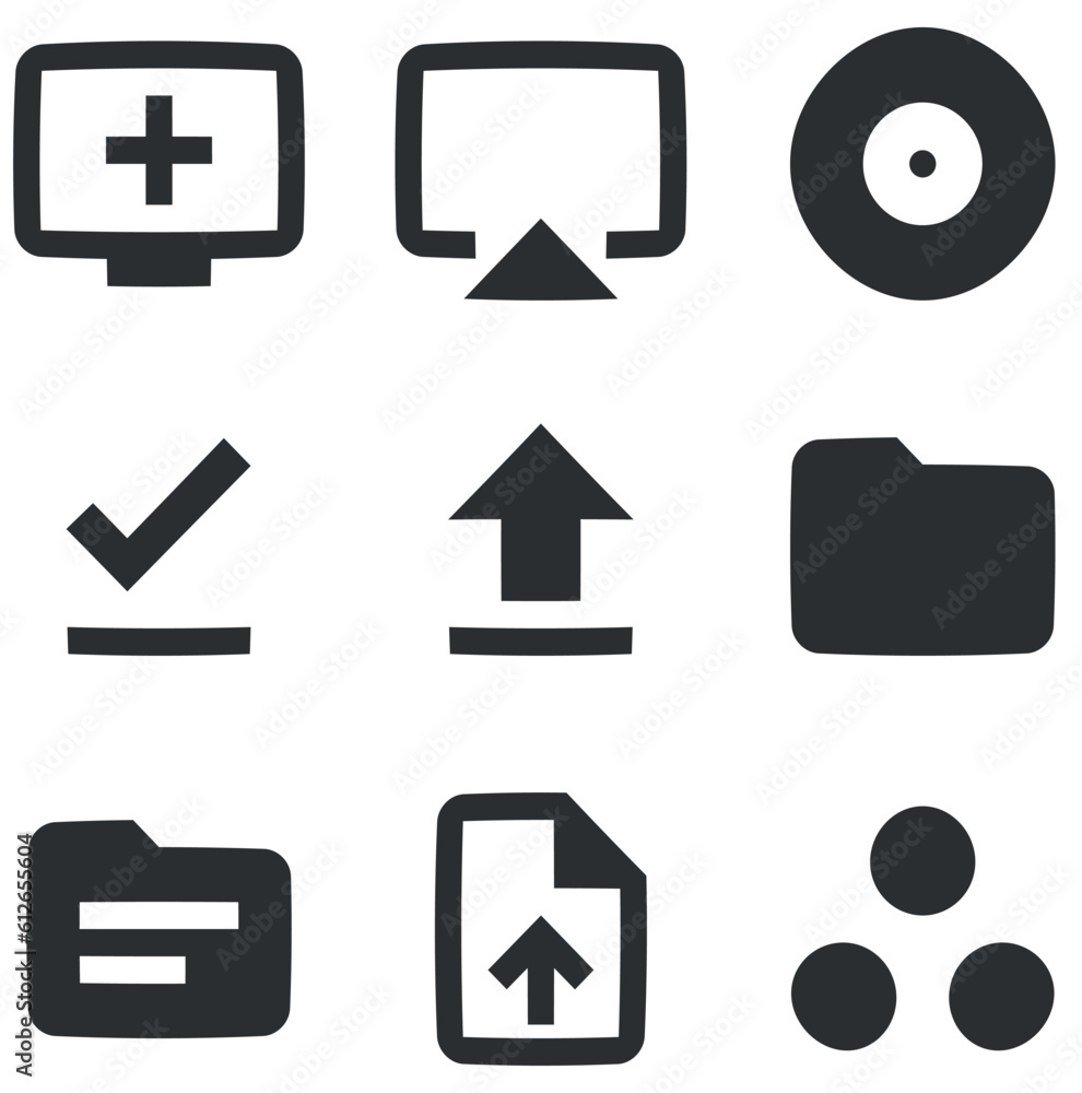 Set of 9 icons Audio and Video. A set vector icons. Outline isolated signs. Linear symbols set. Big UI icon set in a flat design. Vector illustration Set of 9 icons Audio and Video. A set vector icons. Outline isolated signs. Linear symbols set. Big UI icon set in a flat design. Vector illustration