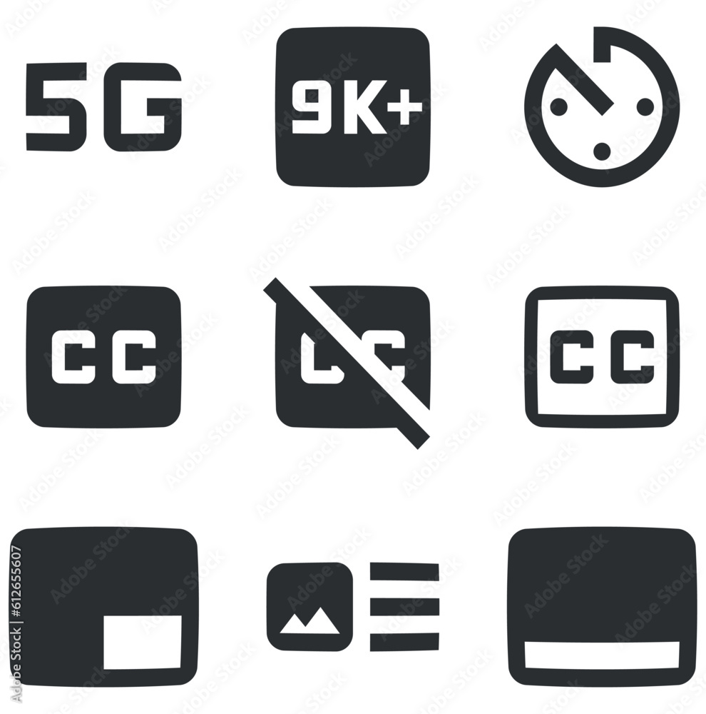 Set of 9 icons Audio and Video. Creative business solutions icon set. Simple Set. Linear icons set. Big UI icon set in a flat design. Vector illustration Set of 9 icons Audio and Video. Creative business solutions icon set. Simple Set. Linear icons set. Big UI icon set in a flat design. Vector illustration
