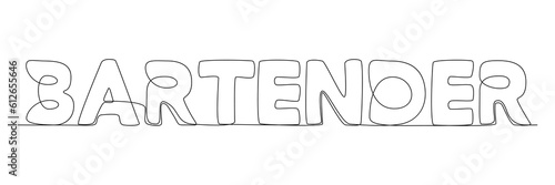 One continuous line of Bartender word. Thin Line Illustration vector concept. Contour Drawing Creative ideas.