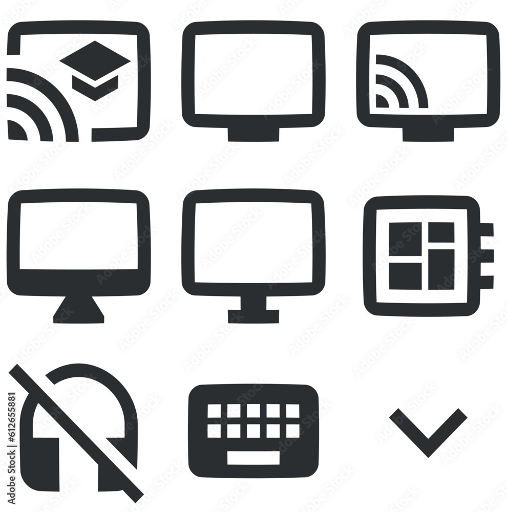 Set of 9 icons Hardware. Line icons collection. Outline isolated signs. Linear icons set. Big UI icon set in a flat design. Vector illustration Set of 9 icons Hardware. Line icons collection. Outline isolated signs. Linear icons set. Big UI icon set in a flat design. Vector illustration