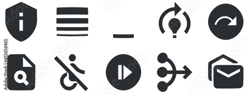 Set of 10 icons Actions. Vector collection thin line Web icon. Simple Set. Linear symbols set. Thin filled icons pack. UX UI