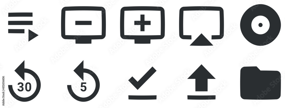 Set of 10 icons Audio and Video. Line icons collection. Set Quality icon. Linear icons set. Big UI icon set in a flat design. UI and UX Set of 10 icons Audio and Video. Line icons collection. Set Quality icon. Linear icons set. Big UI icon set in a flat design. UI and UX