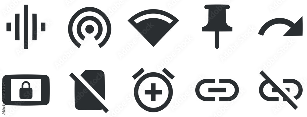 Set of 10 icons Device. Vector collection thin line Web icon. Outline isolated signs. Linear icons set. Big UI icon set. UX UI
