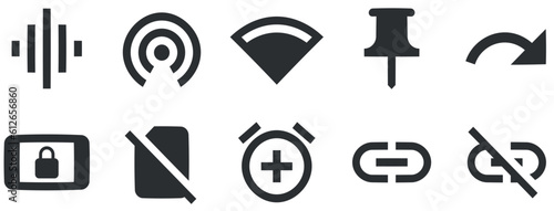 Set of 10 icons Device. Vector collection thin line Web icon. Outline isolated signs. Linear icons set. Big UI icon set. UX UI
