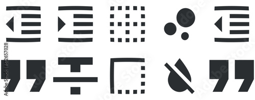 Set of 10 icons Text Editor. Modern thin line icons. Set Quality icon. Linear symbols set. Thin filled icons pack. UI and UX