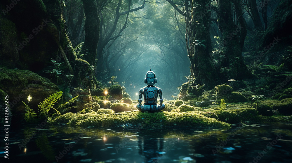 Authentic Connection: AI Chatbot Meditating Amidst the Bioluminescent Forest of Serenity