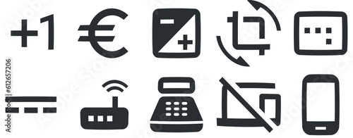 Set of 10 icons Hardware A set vector icons. Outline isolated signs. Linear symbols set. Big UI icon set. UI and UX