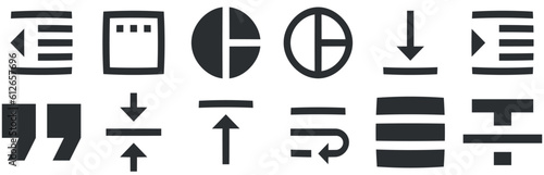 Set of 12 icons Editor. Vector collection thin line Web icon. Set Quality icon. Linear symbols set. Thin filled icons pack. Vector illustration