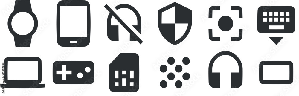 Set of 12 icons Hardware. Vector illustration of thin line icons. modern trend in the style. for mobile and web. Big UI icon set in a flat design. UI and UX Set of 12 icons Hardware. Vector illustration of thin line icons. modern trend in the style. for mobile and web. Big UI icon set in a flat design. UI and UX