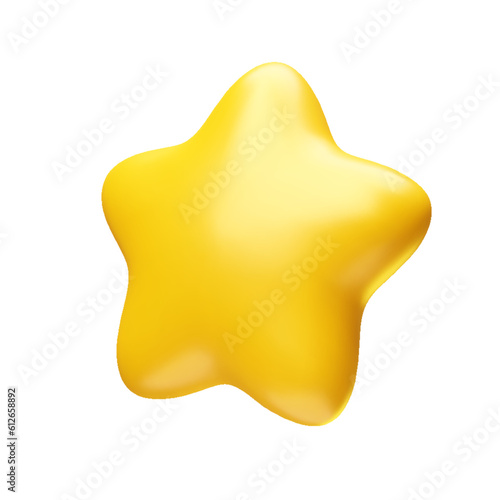 Rotating golden star 3d realistic style rendering. Glossy yellow trophy star. Leadership, game award, customer achievement and feedback symbol vector illustration isolated on white background