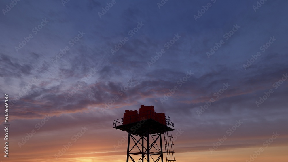 water tank in sunset