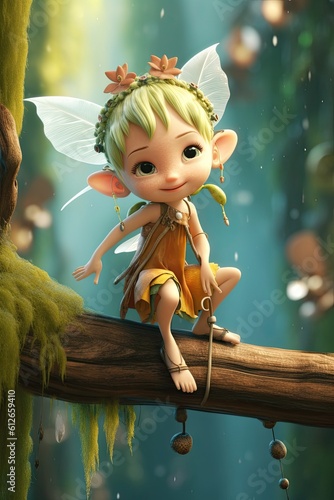 Fairy with wand. AI generated art illustration.