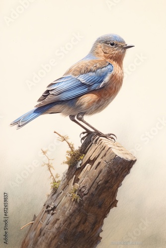 Blue jay on a branch. AI generated art illustration. © Edward Puchkov
