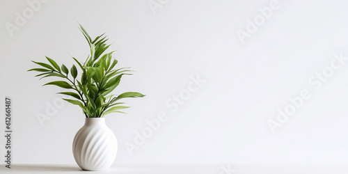 a plant sits in a white vase on a white background.Generative AI	