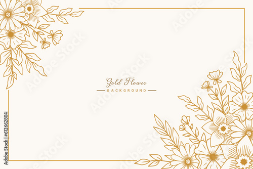 Beautiful Hand drawn gold flowers and leaves on white background for wedding invitations or engagement or greeting card
