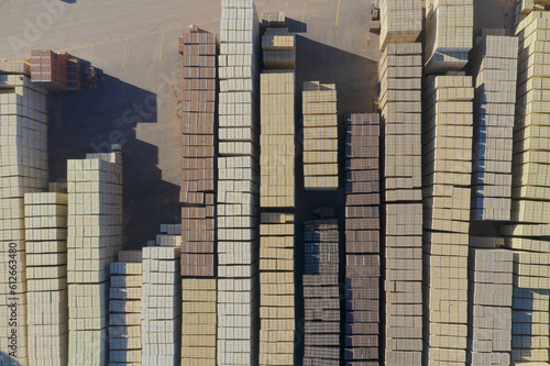 Aeriel view of stacks of bricks in brickyard photo