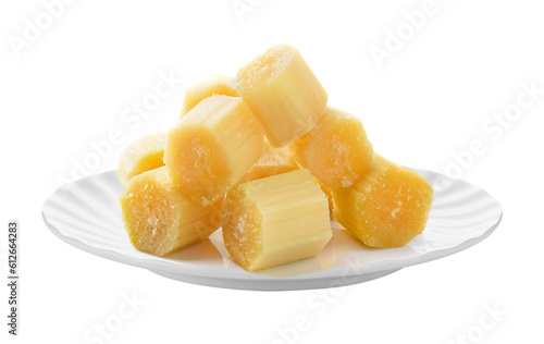 sugarcane in white plate on transparent png