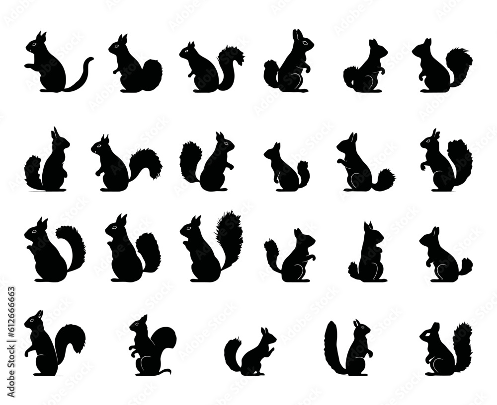 squirrel silhouette set illustration vector