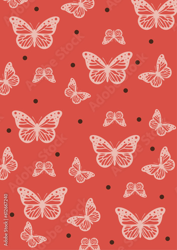 The Seamless pink background with a combination of Butterfly and polkadots