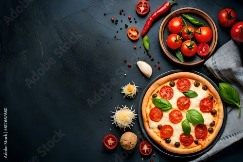 pizza with tomatoes and basil © Pikbundle