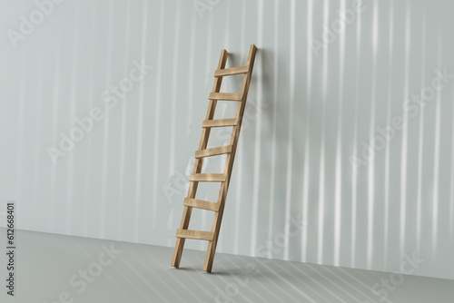 wooden ladder on a white wall photo