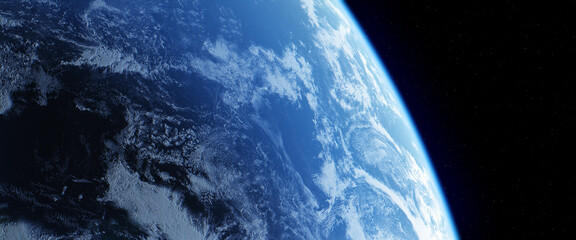 Cinematic shot of planet earth globe clouds and space background.