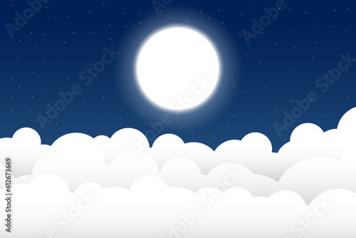 vector illustration fluffy clouds night scene with moon and stars © Slow Area