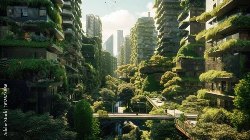 Modern Solar Forest Cityscape - Landscape with a Modern Solar Forest City created with Generative AI Technology © City Architecture