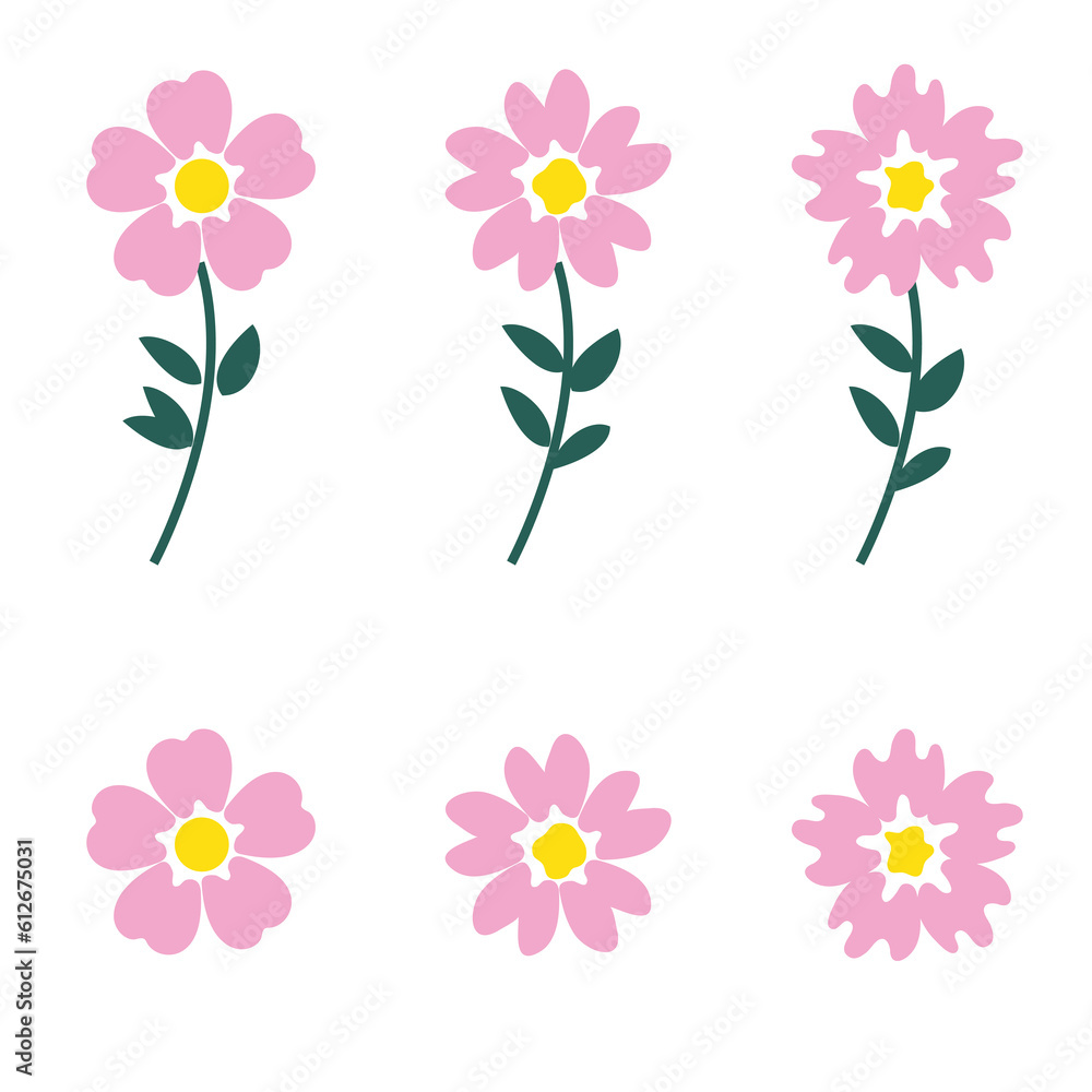 Cute Pink Flower Stem with Leaf Design Artwork Collection