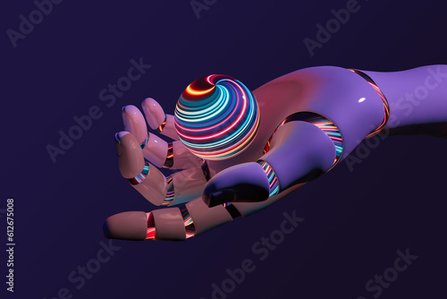 Robot hand holding an artificial intelligence sphere photo