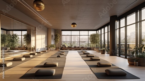 Yoga gym with a modern concrete interior. Generative AI