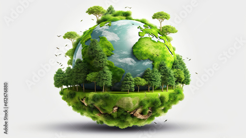 Fototapeta Naklejka Na Ścianę i Meble -  World map green planet world map trees background. Generative AI.