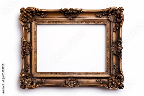 The empty wooden frame on white background with empty space for image