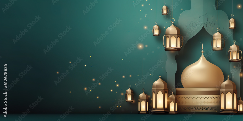 Islamic greeting Eid Mubarak cards for Muslim Holidays with empty space background