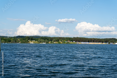 Kryspin  w lake near Krakow  Poland. Zalew Kryspin  w  lake at Piaski or Kryspinow lagoon man made water reservoir and artificial beach.