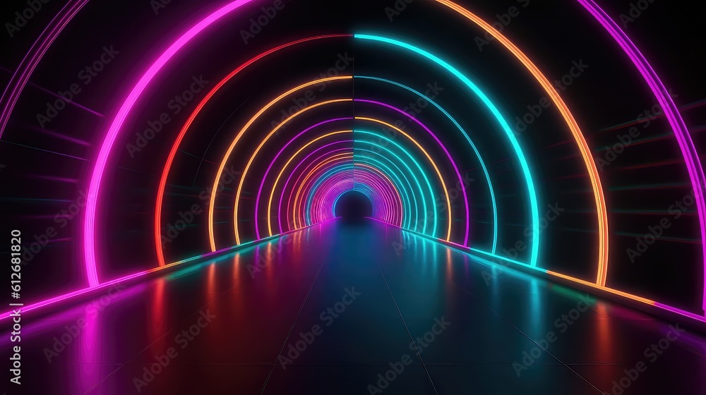 Abstract tunnel of light and new highlights. Abstract neon light background, Generative AI Abstract tunnel of light and new highlights. Abstract neon light background, Generative AI